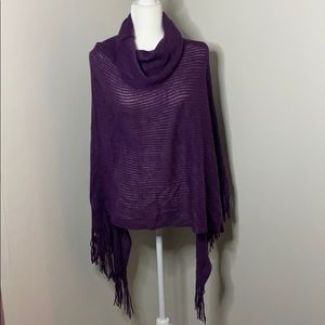 Denim & Co purple poncho with fringe size Missy